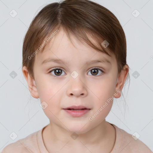 Neutral white child female with medium  brown hair and brown eyes