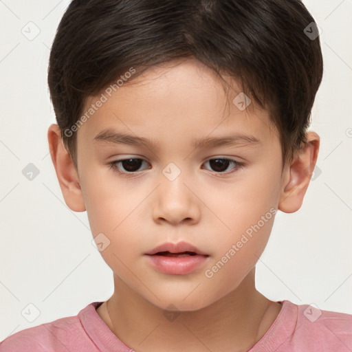 Neutral white child female with short  brown hair and brown eyes