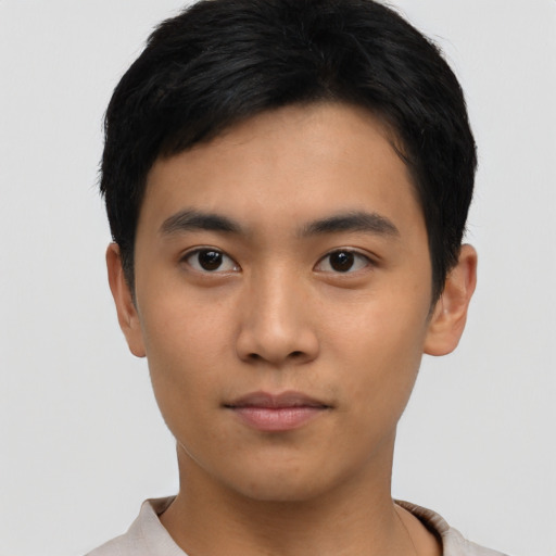 Neutral asian young-adult male with short  black hair and brown eyes