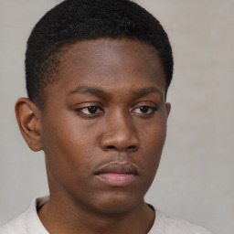 Neutral black young-adult male with short  brown hair and brown eyes