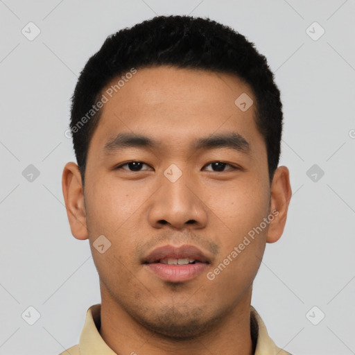 Neutral asian young-adult male with short  black hair and brown eyes