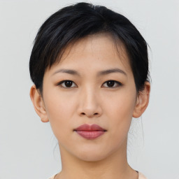 Neutral asian young-adult female with short  black hair and brown eyes