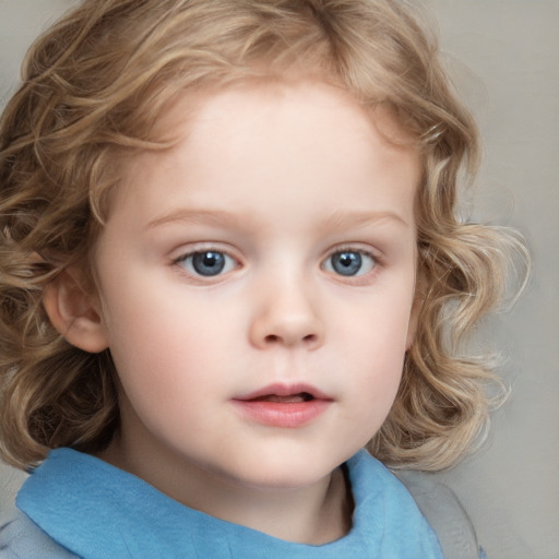 Neutral white child female with medium  brown hair and blue eyes