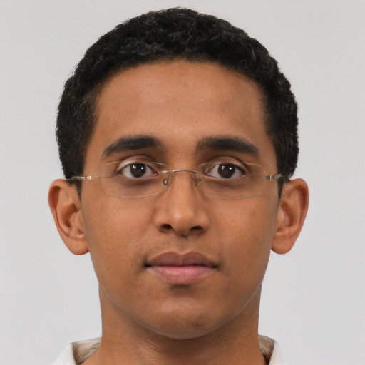 Neutral latino young-adult male with short  brown hair and brown eyes