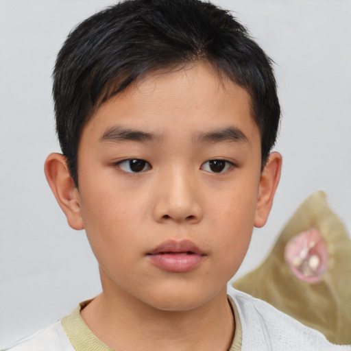 Neutral asian child male with short  brown hair and brown eyes