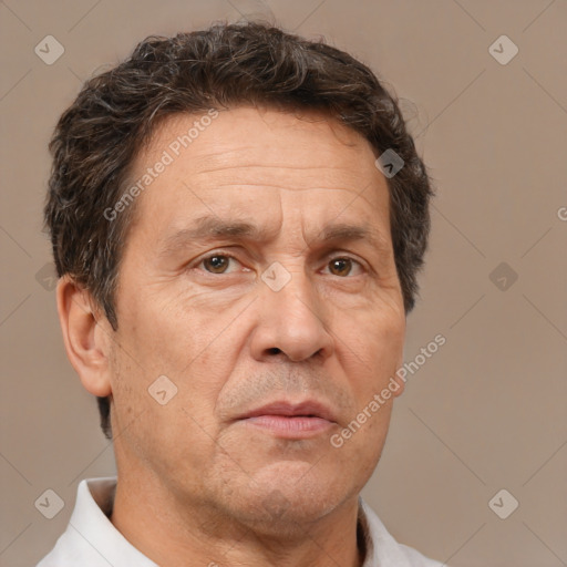 Neutral white middle-aged male with short  brown hair and brown eyes