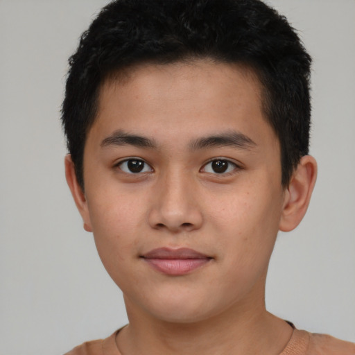 Neutral asian young-adult male with short  brown hair and brown eyes