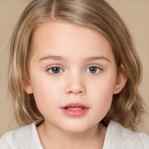 Neutral white child female with medium  brown hair and brown eyes