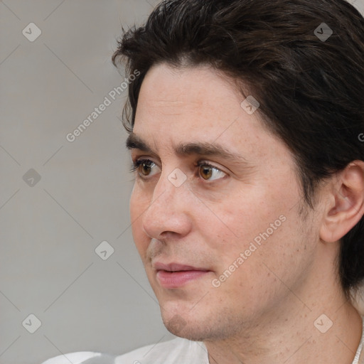 Neutral white adult male with short  brown hair and brown eyes