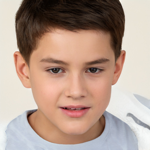 Joyful white child male with short  brown hair and brown eyes