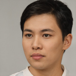 Neutral asian young-adult male with short  brown hair and brown eyes