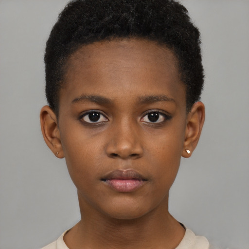 Neutral black child female with short  brown hair and brown eyes