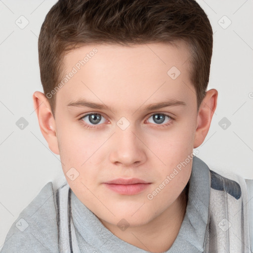 Neutral white child male with short  brown hair and brown eyes