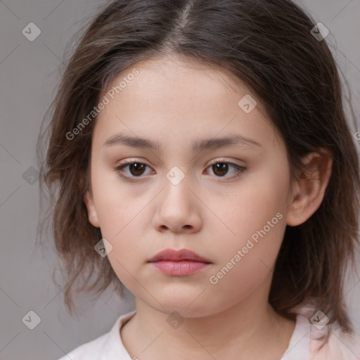 Neutral white child female with medium  brown hair and brown eyes