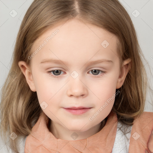 Neutral white child female with medium  brown hair and brown eyes