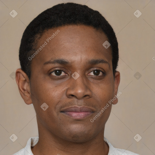 Neutral black young-adult male with short  brown hair and brown eyes