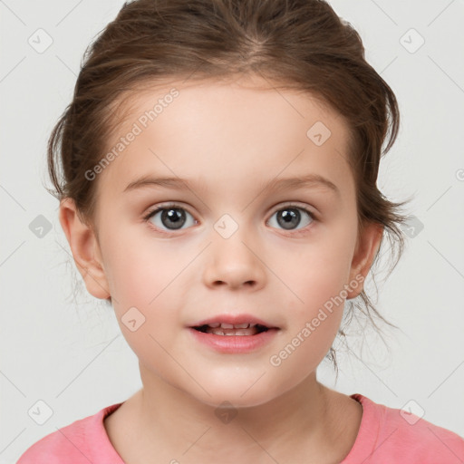 Neutral white child female with medium  brown hair and brown eyes