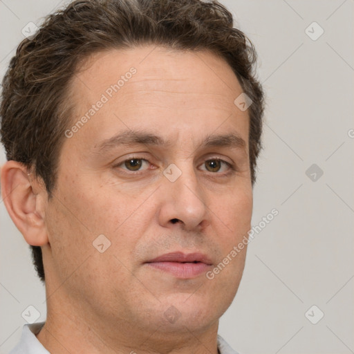 Neutral white adult male with short  brown hair and brown eyes