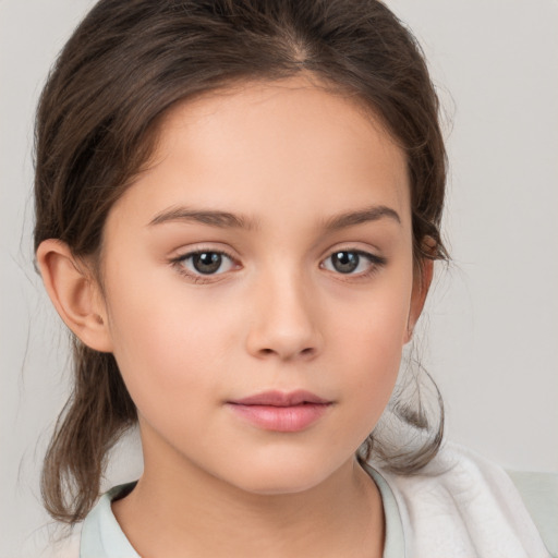 Neutral white child female with medium  brown hair and brown eyes