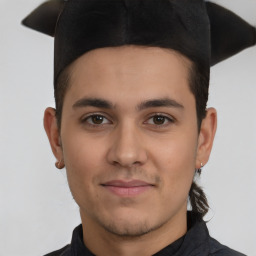 Neutral white young-adult male with short  black hair and brown eyes