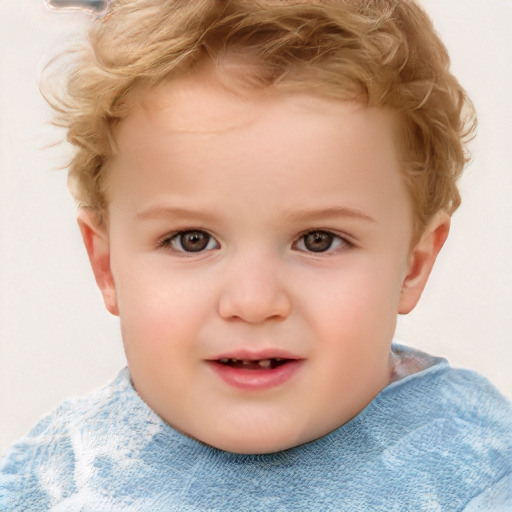 Joyful white child male with short  brown hair and blue eyes