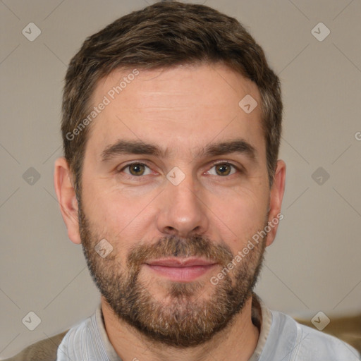 Neutral white adult male with short  brown hair and brown eyes