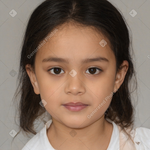 Neutral white child female with medium  brown hair and brown eyes