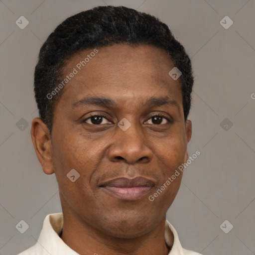 Neutral black young-adult male with short  brown hair and brown eyes