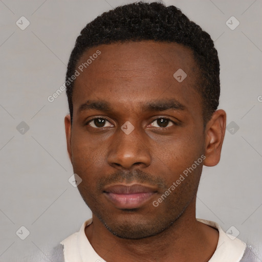 Neutral black young-adult male with short  brown hair and brown eyes