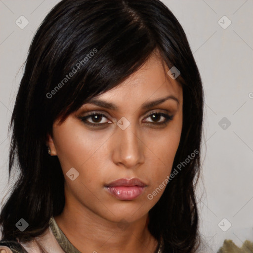 Neutral asian young-adult female with medium  brown hair and brown eyes