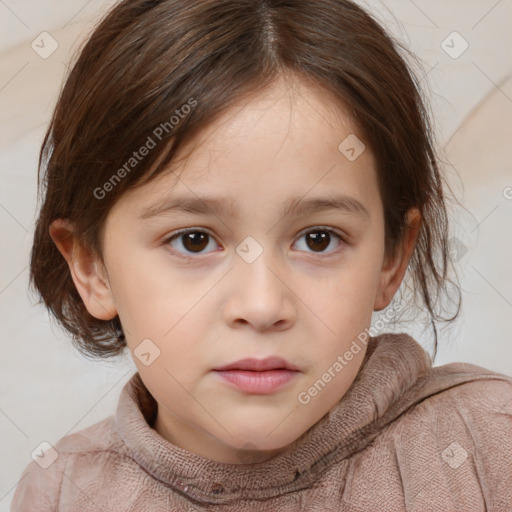 Neutral white child female with medium  brown hair and brown eyes