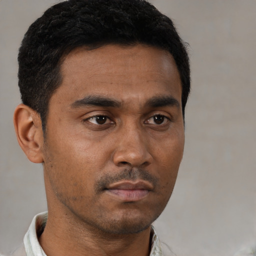 Neutral black young-adult male with short  brown hair and brown eyes