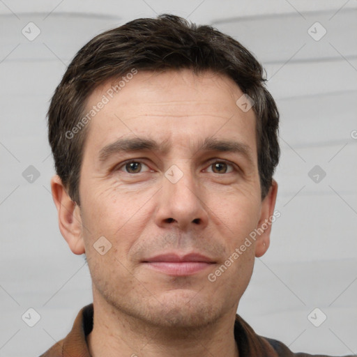 Neutral white adult male with short  brown hair and brown eyes