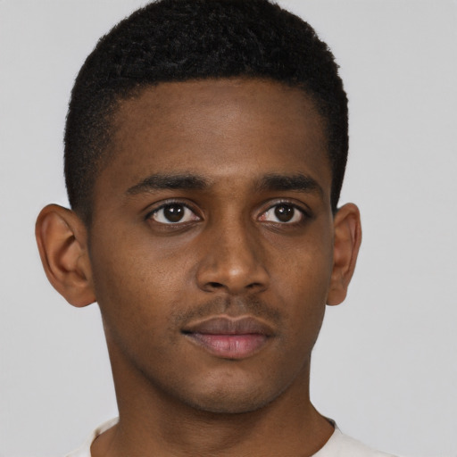 Neutral black young-adult male with short  brown hair and brown eyes