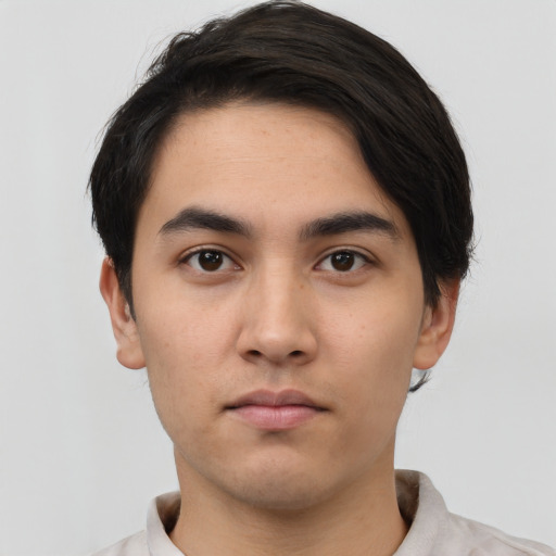 Neutral asian young-adult male with short  black hair and brown eyes