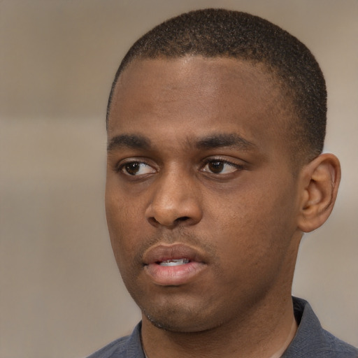 Neutral black young-adult male with short  brown hair and brown eyes