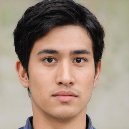 Neutral asian young-adult male with short  brown hair and brown eyes