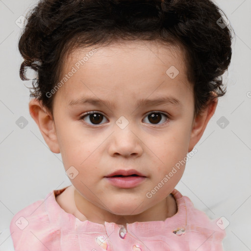 Neutral white child female with short  brown hair and brown eyes