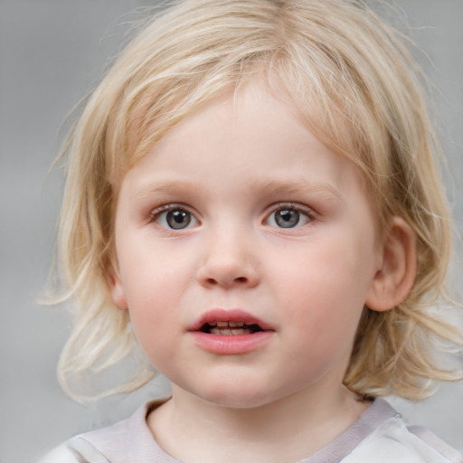 Neutral white child female with medium  brown hair and blue eyes