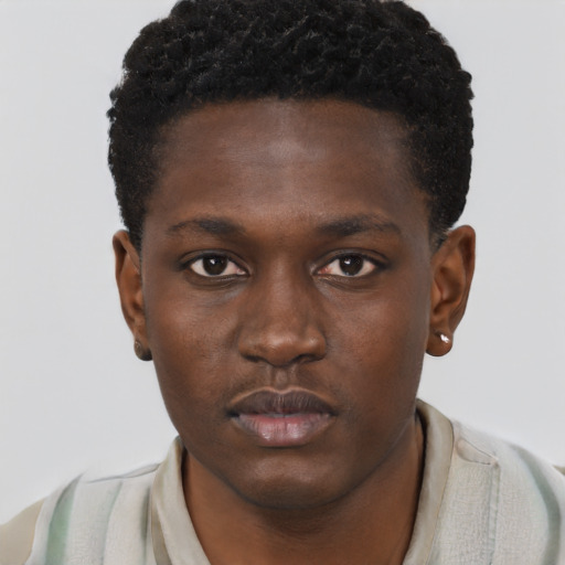 Neutral black young-adult male with short  brown hair and brown eyes