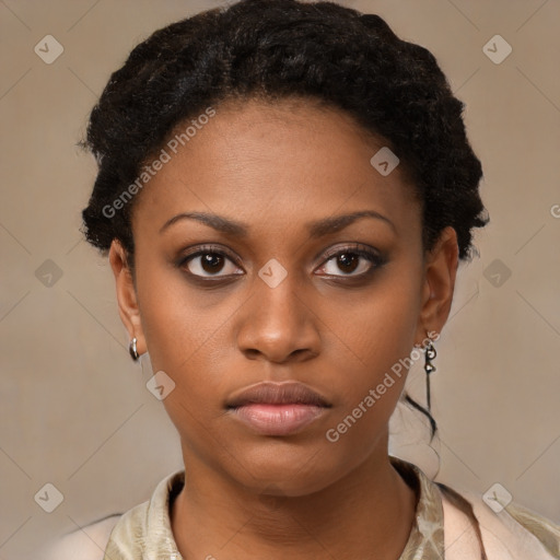 Neutral black young-adult female with short  brown hair and brown eyes