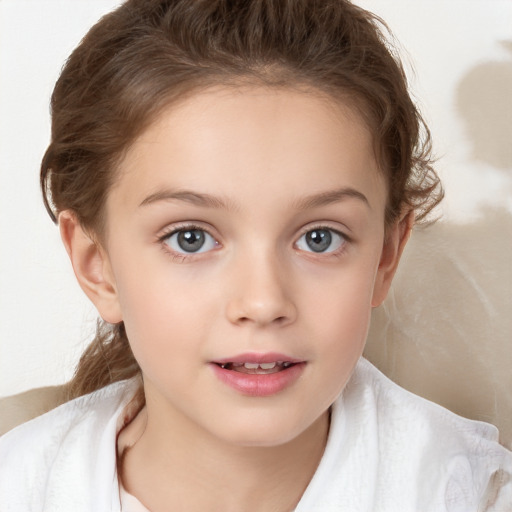 Neutral white child female with short  brown hair and brown eyes