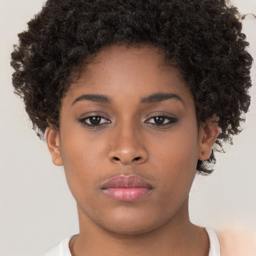 Neutral black young-adult female with short  brown hair and brown eyes