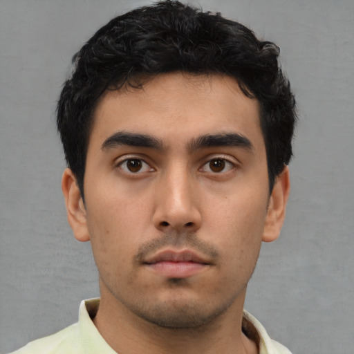 Neutral asian young-adult male with short  brown hair and brown eyes