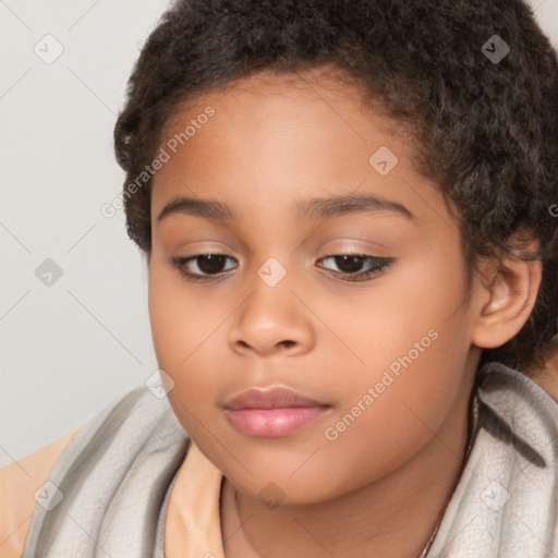 Neutral latino child female with short  brown hair and brown eyes