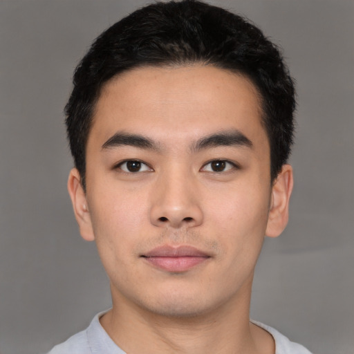 Neutral asian young-adult male with short  black hair and brown eyes