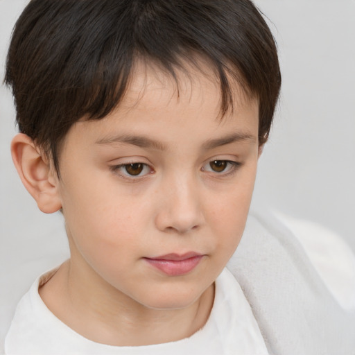 Neutral white child female with short  brown hair and brown eyes