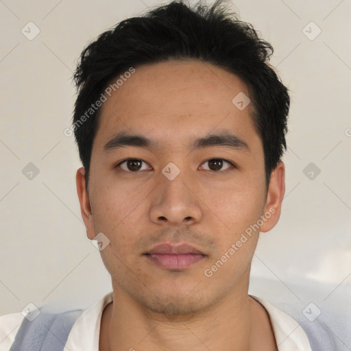 Neutral asian young-adult male with short  black hair and brown eyes