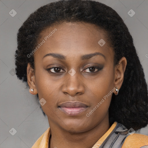 Neutral black young-adult female with short  brown hair and brown eyes