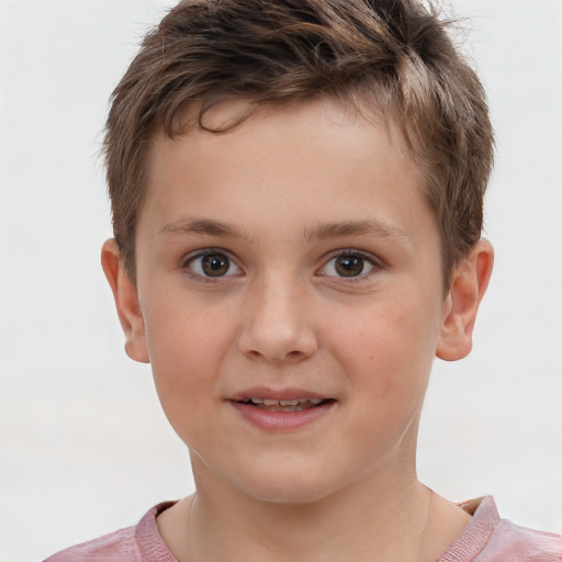 Joyful white child male with short  brown hair and brown eyes